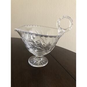 Vintage Footed CRYSTAL CUT Glass X Pattern & Floral Sauce Or Gravy Boat